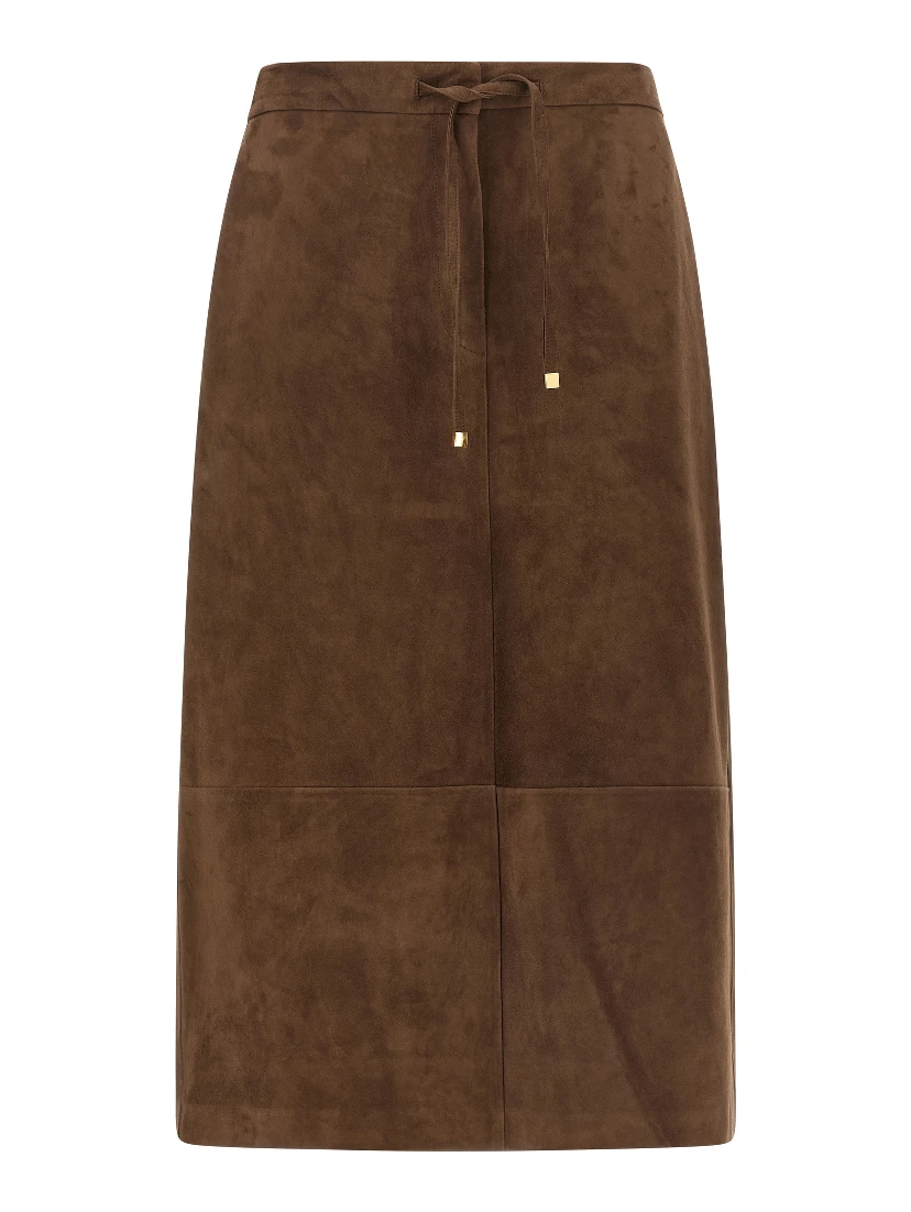 Gold Lamb Leather Midi Skirt