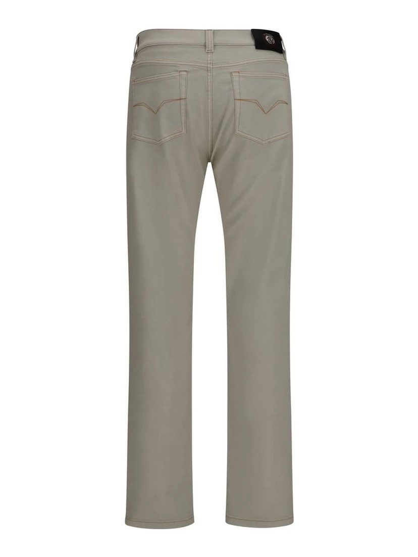 Beige Cotton Tapered Jeans
