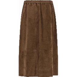 Gold Lamb Leather Midi Skirt