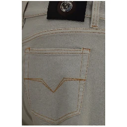 Beige Cotton Tapered Jeans