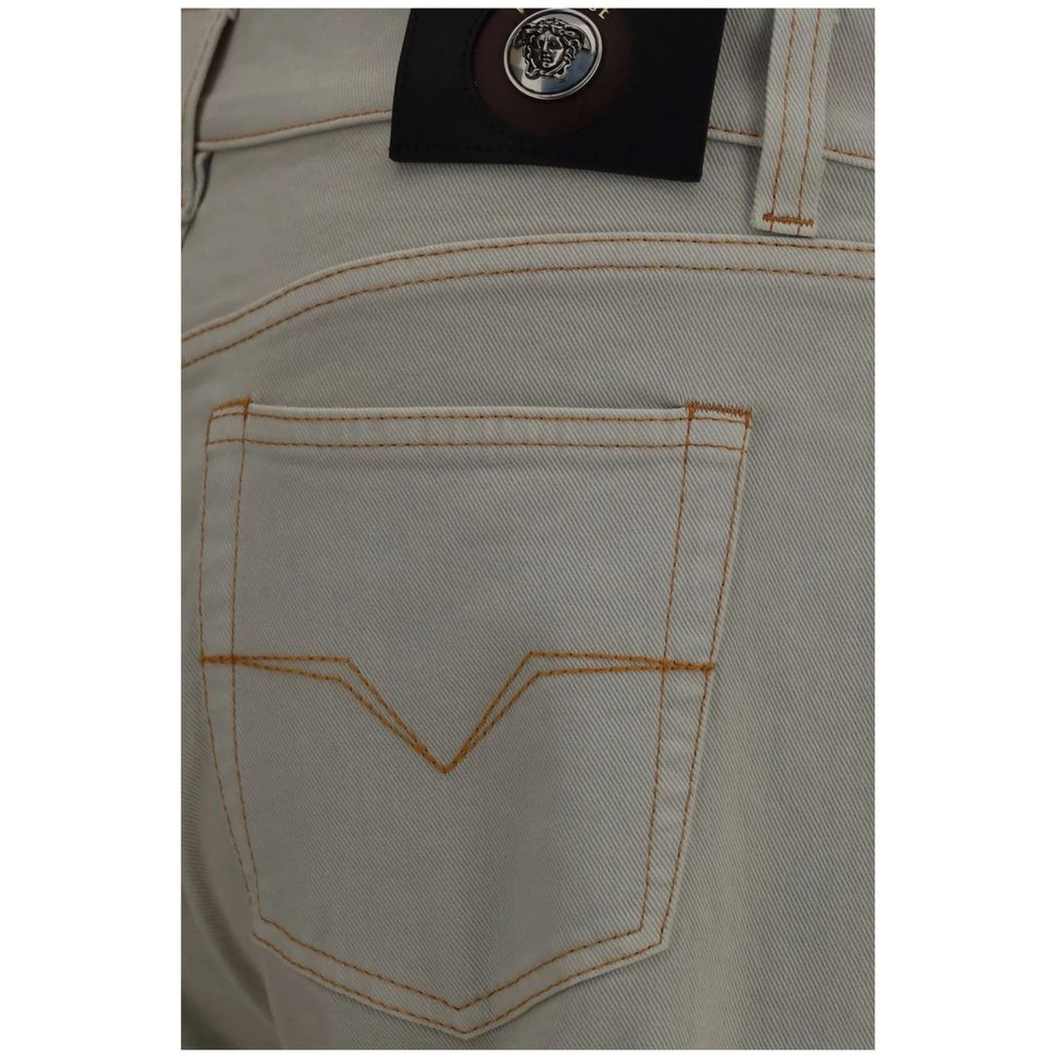 Beige Cotton Tapered Jeans