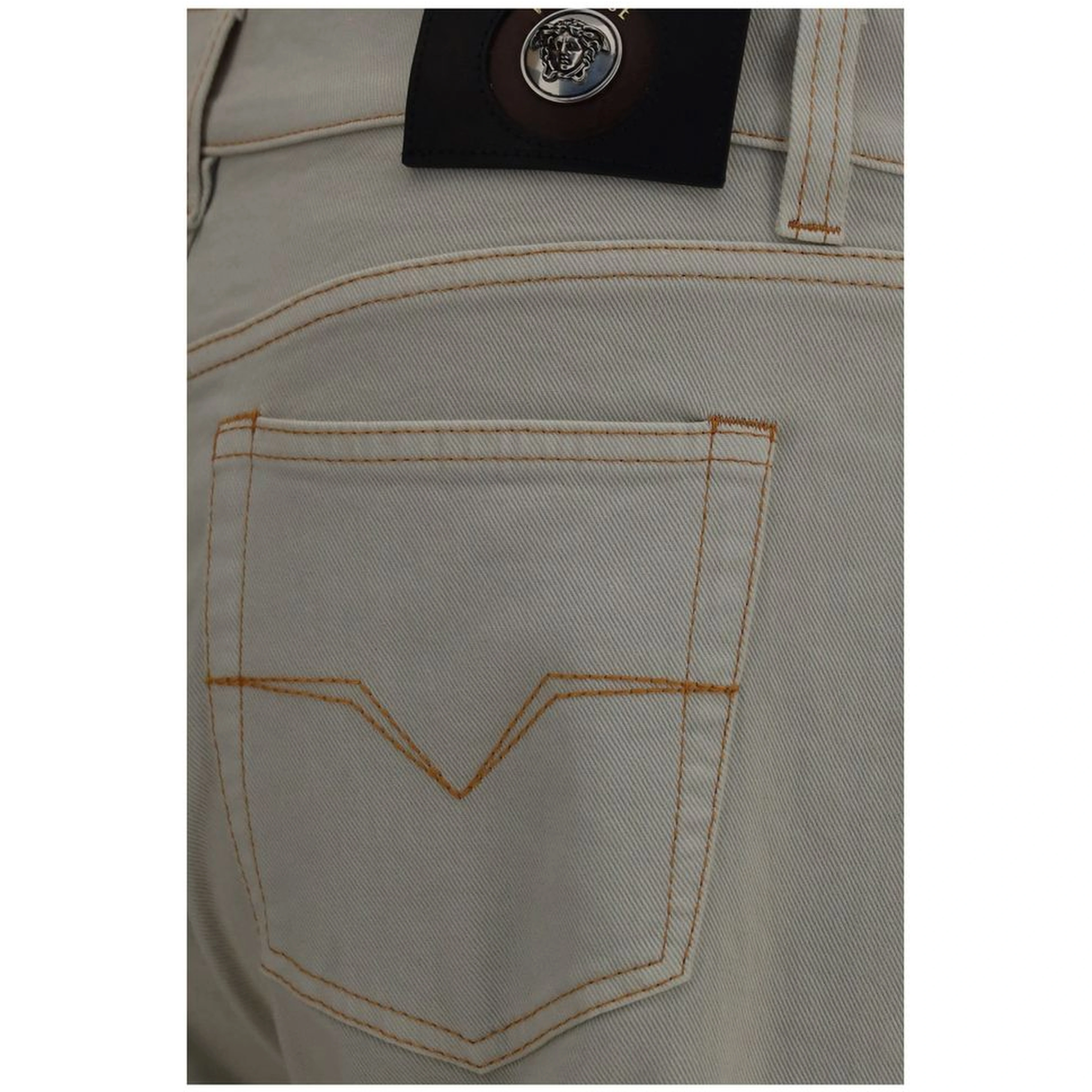 Beige Cotton Tapered Jeans