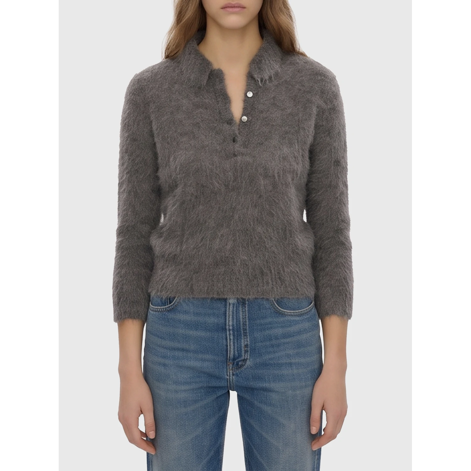 Smoky Grey polo-style pullover