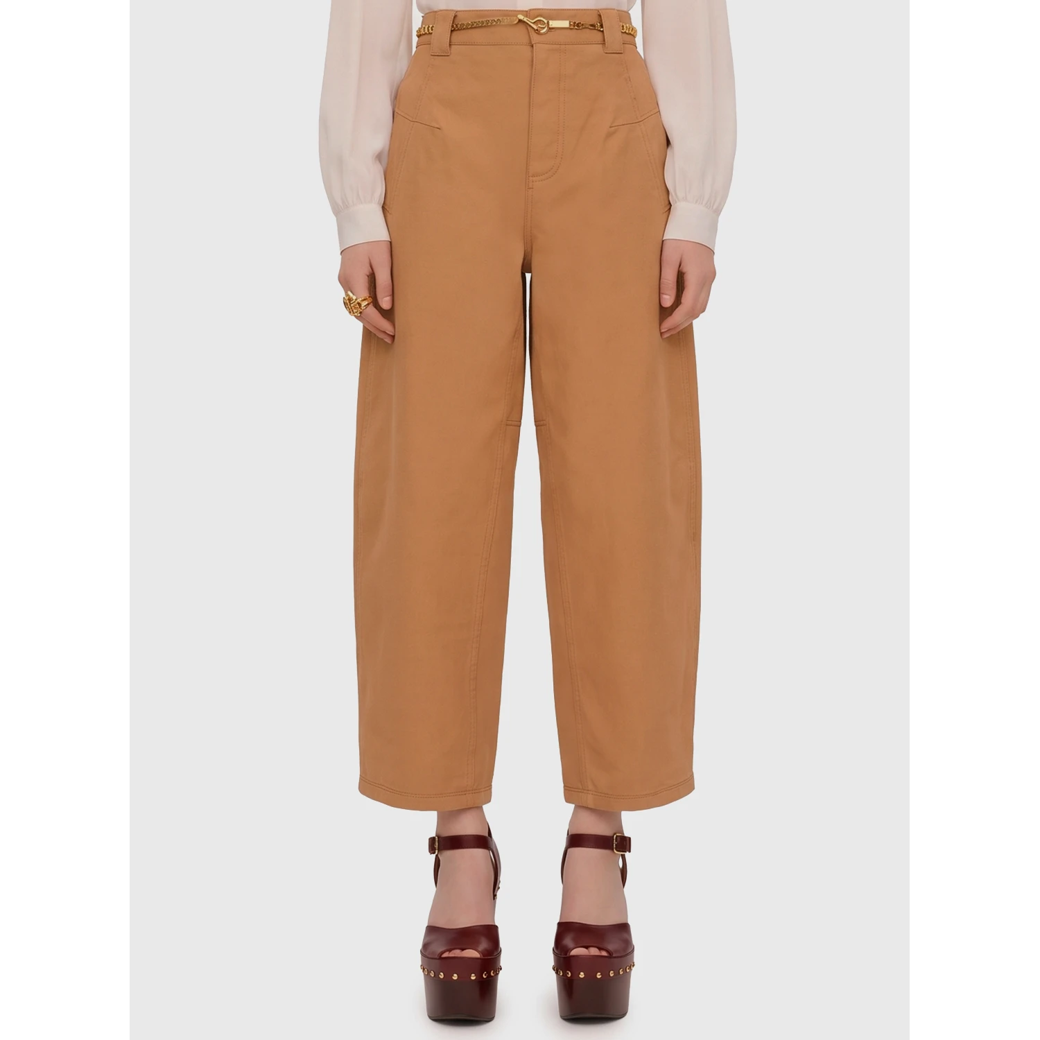 Barrel-leg pants in cotton canvas