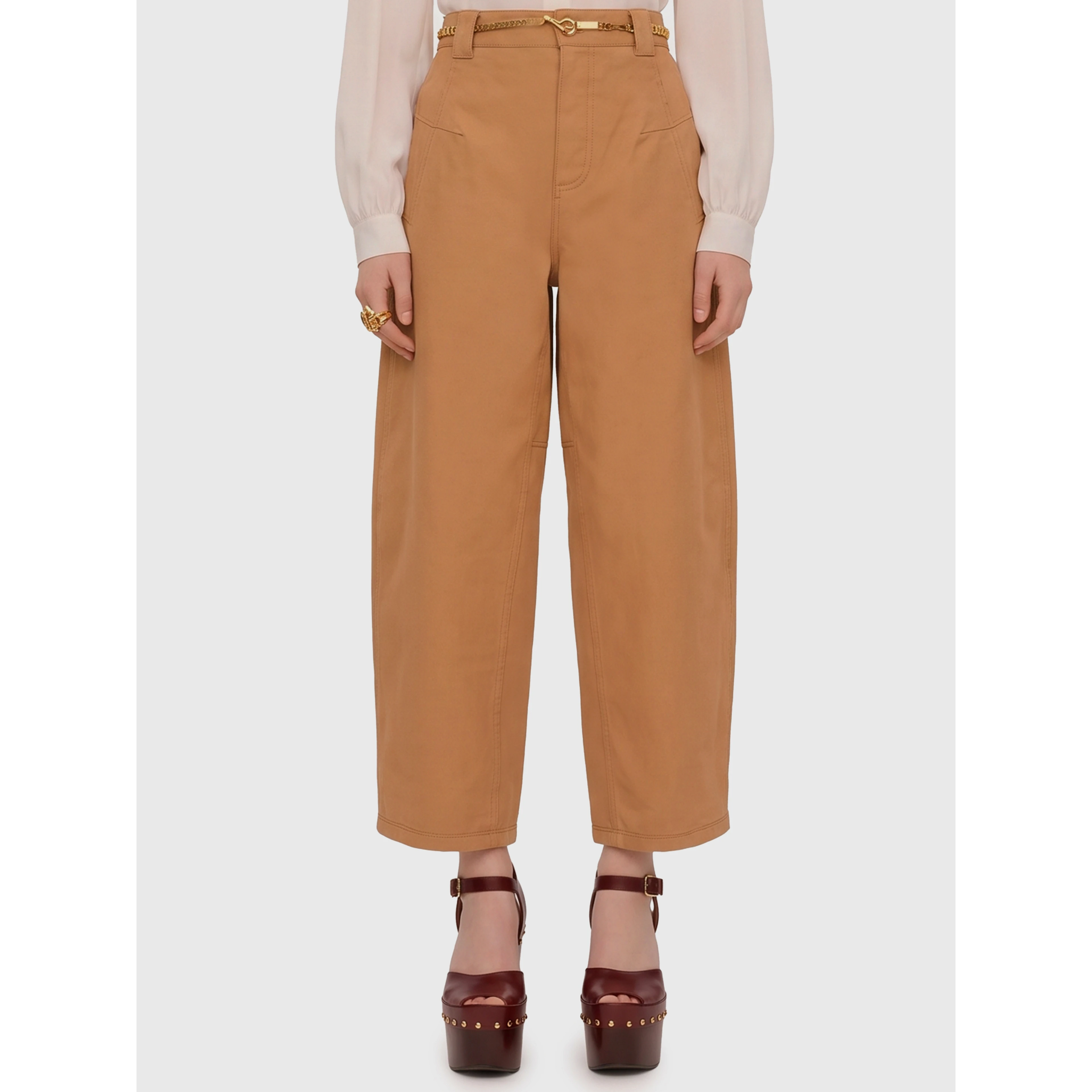 Barrel-leg pants in cotton canvas