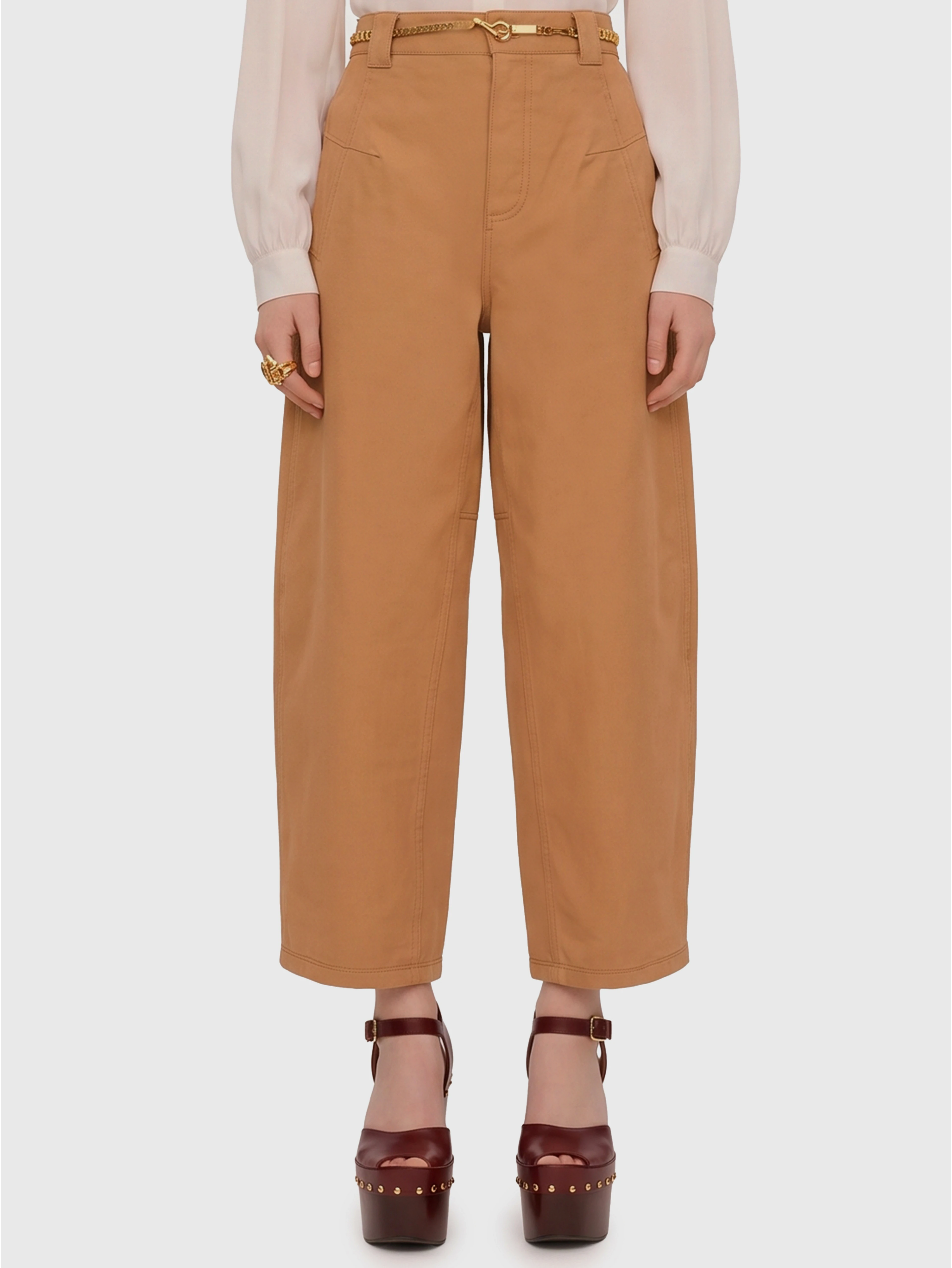 Barrel-leg pants in cotton canvas