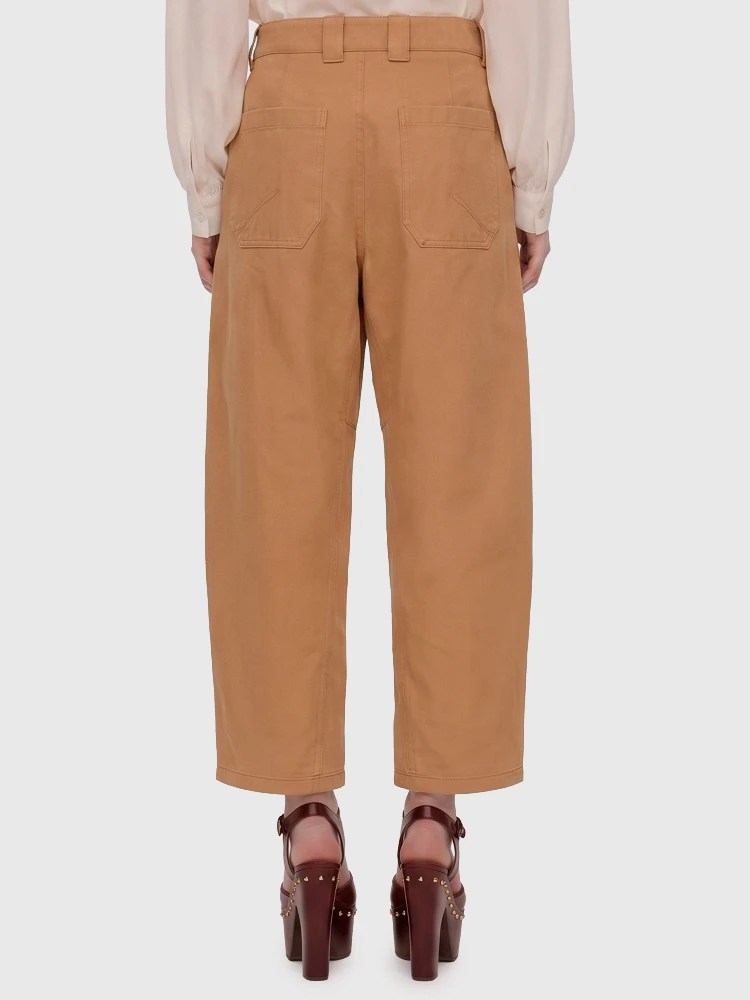 Barrel-leg pants in cotton canvas alternative