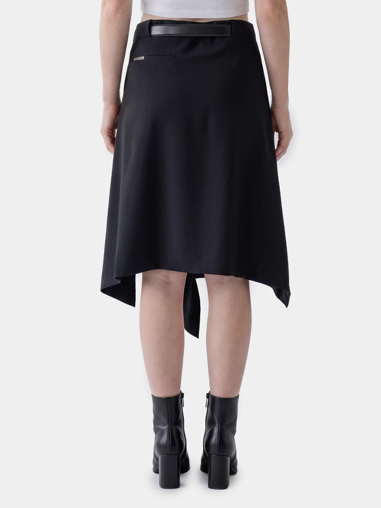 Asymmetric midi skirt with belt alternative
