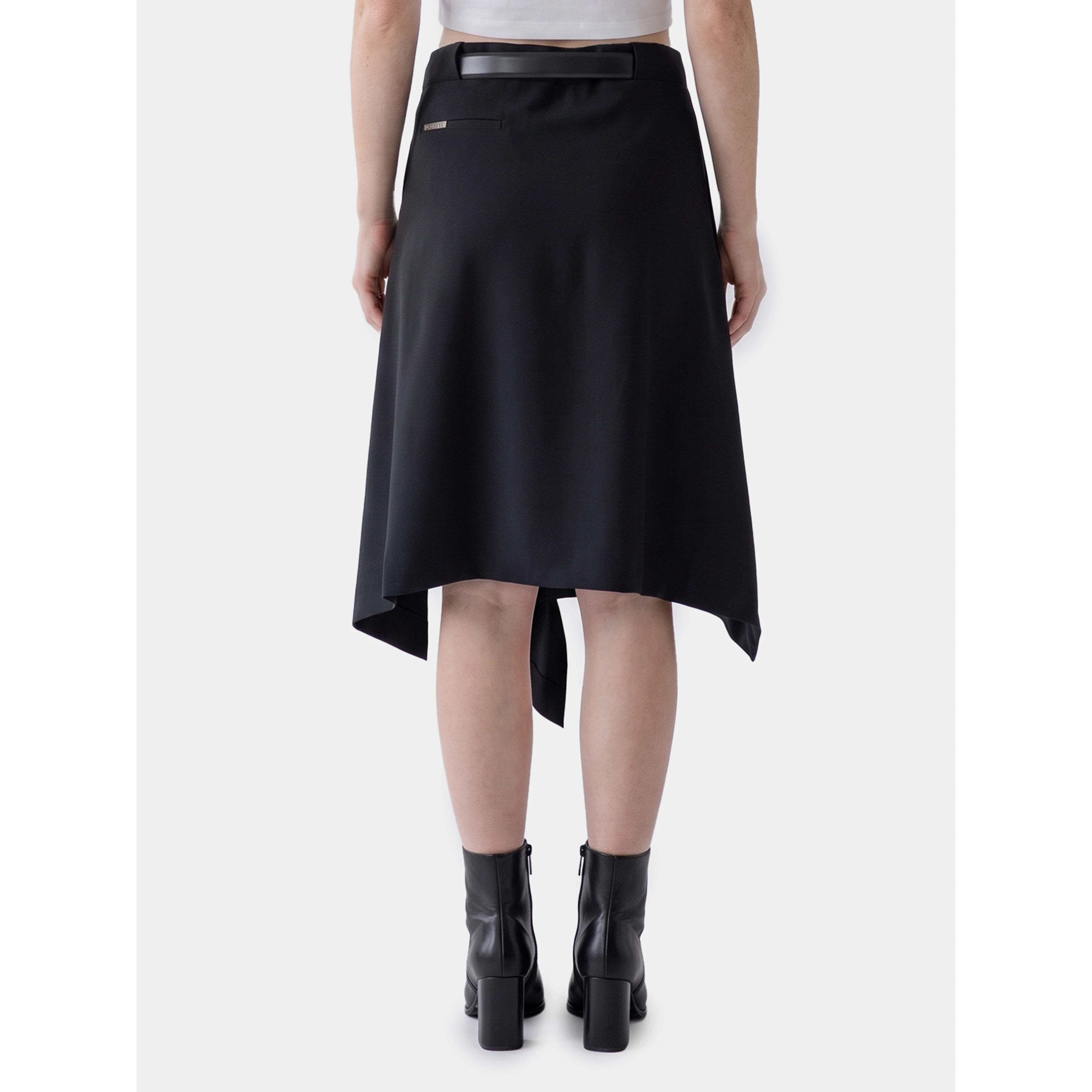 Asymmetric midi skirt with belt
