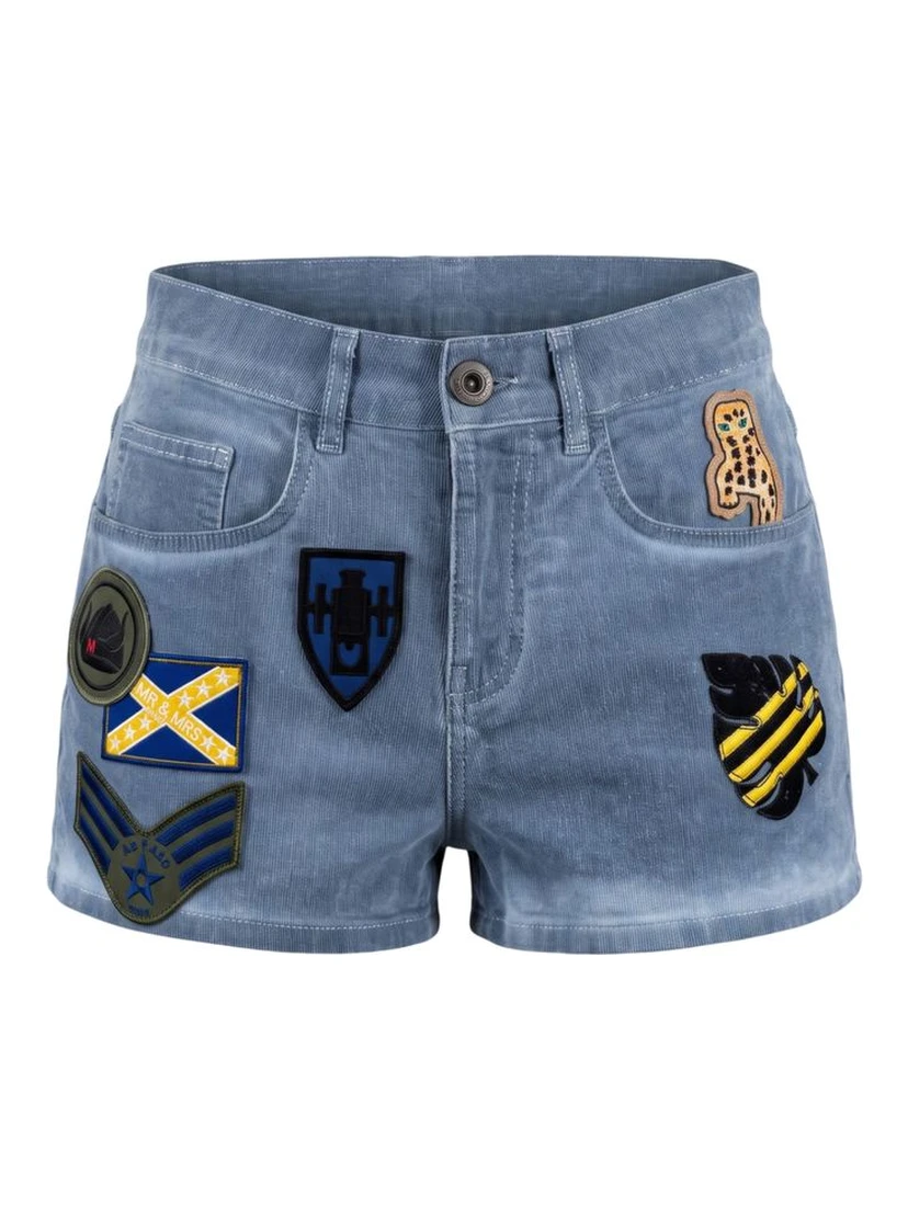 Blue Cotton Women Shorts