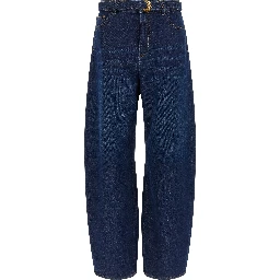 Blue Cotton High-Waisted Jean