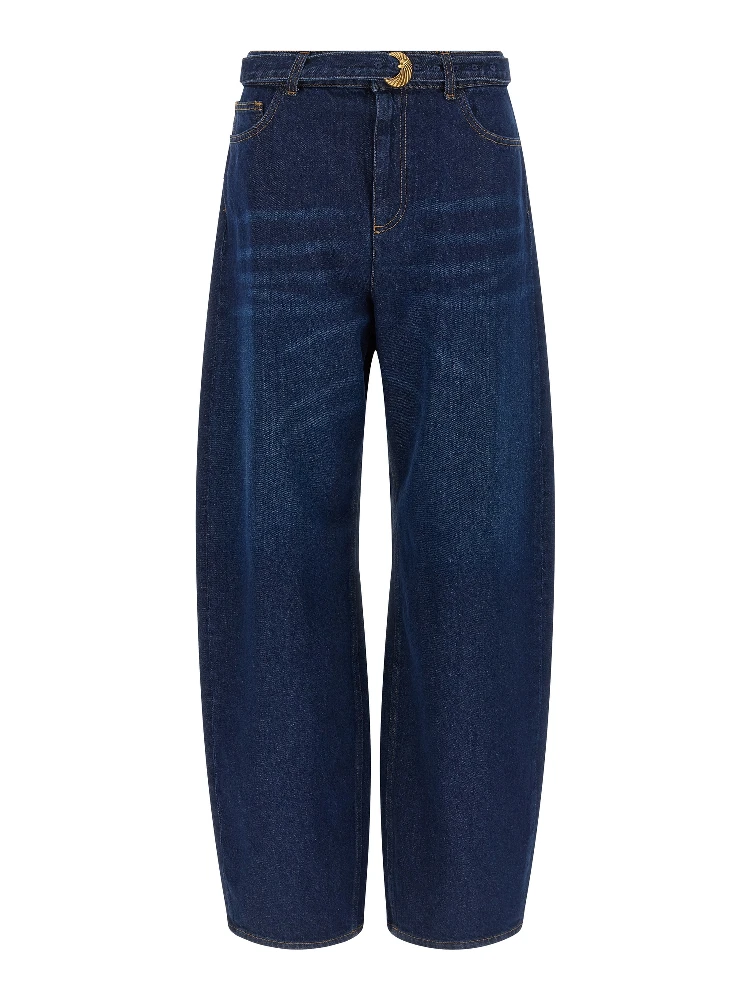 Blue Cotton High-Waisted Jean