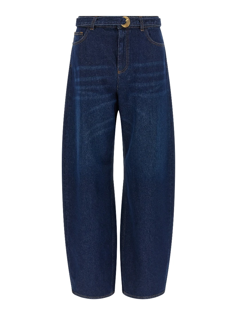 Blue Cotton High-Waisted Jean