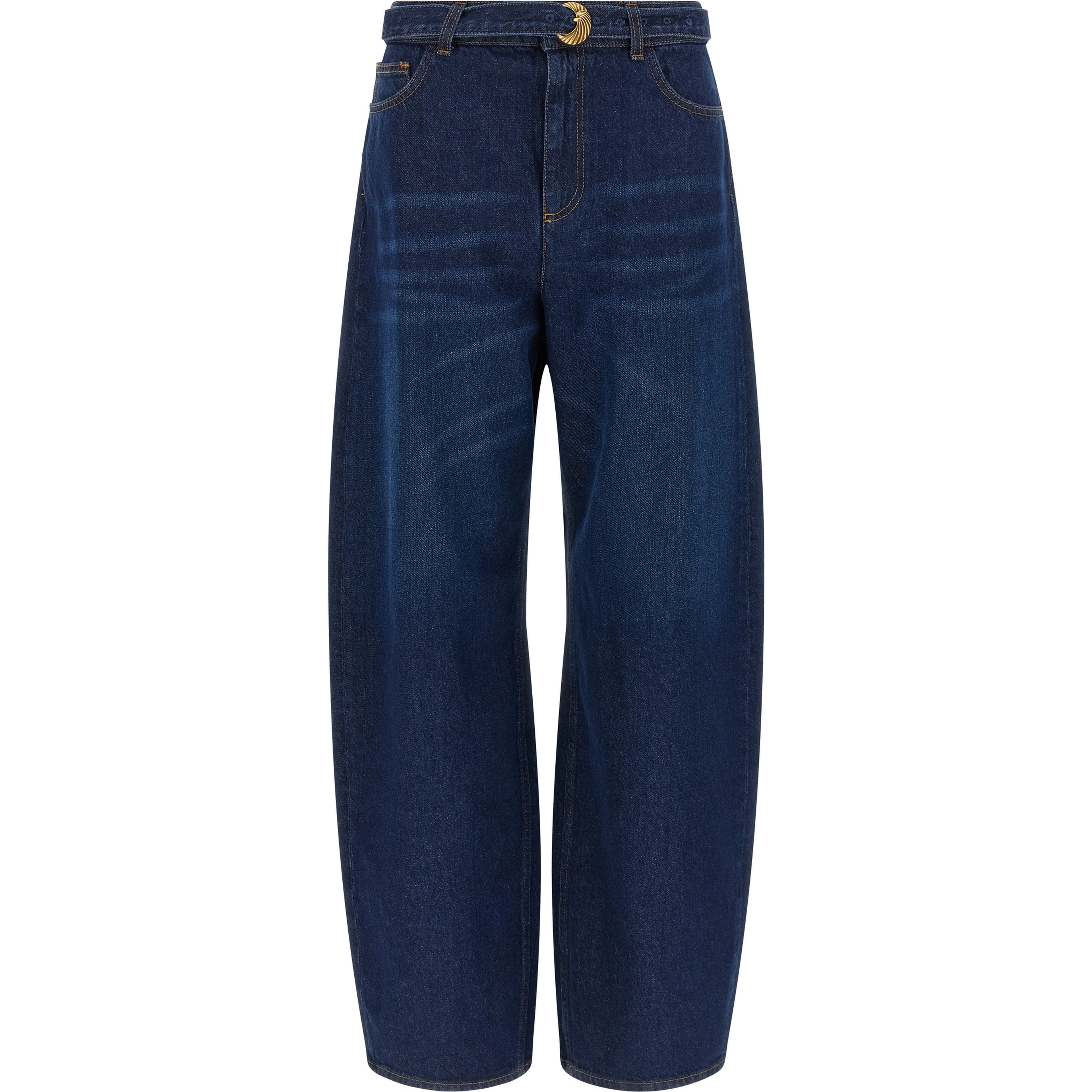 Blue Cotton High-Waisted Jean