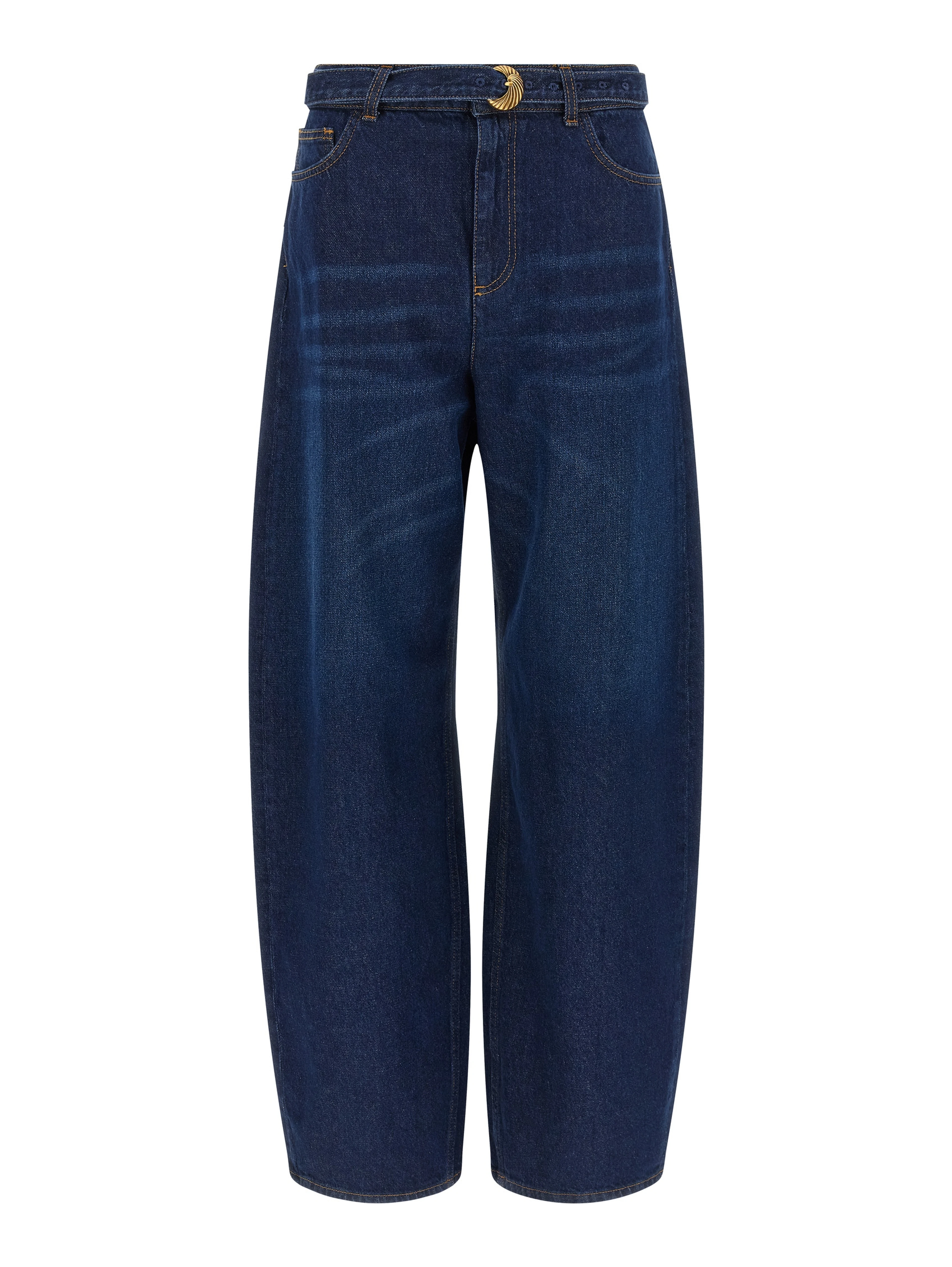 Blue Cotton High-Waisted Jean
