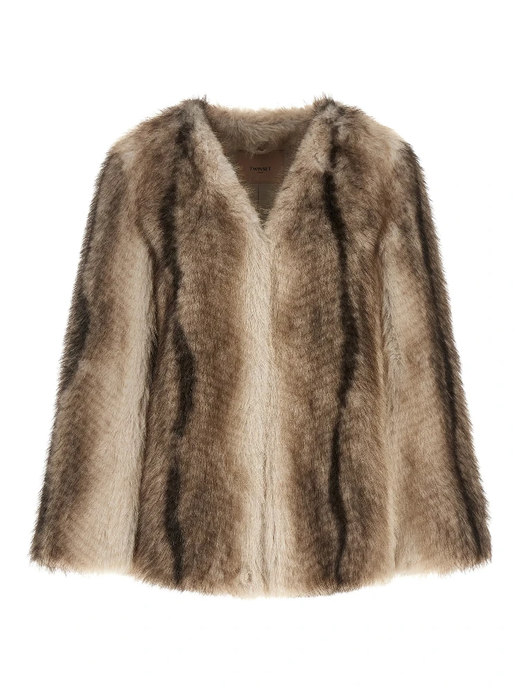 Brown Polyester Full-Length Jacket