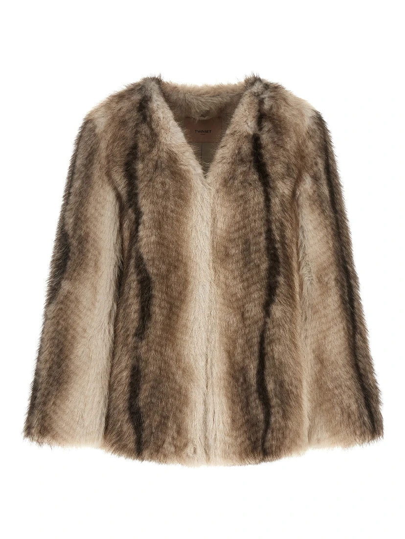 Brown Polyester Full-Length Jacket