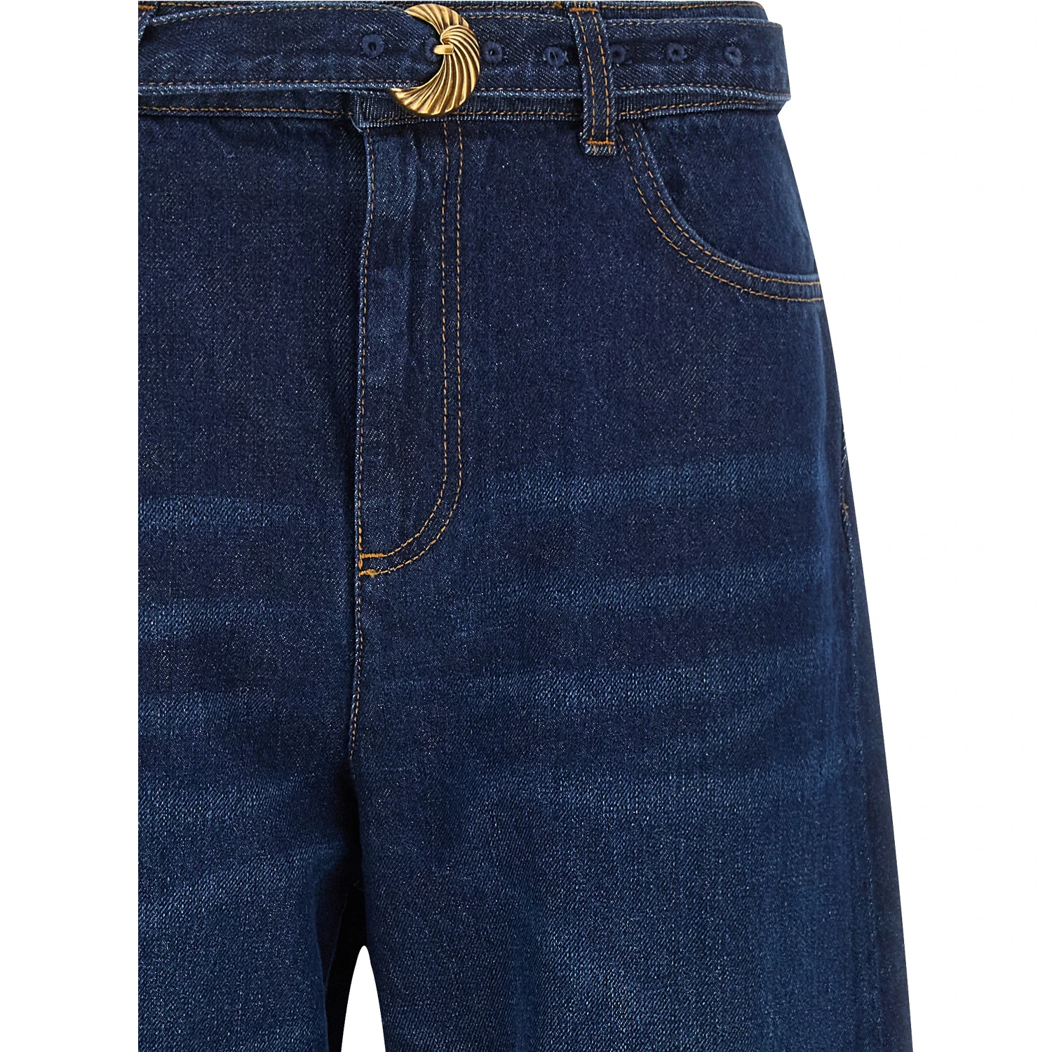 Blue Cotton High-Waisted Jean