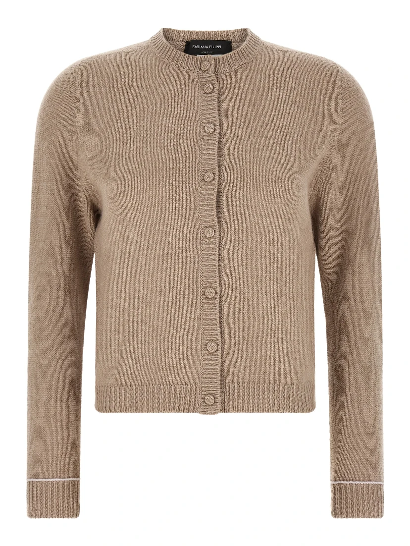 Beige Virgin Wool Cardigan