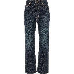 Blue Cotton Flared Jeans