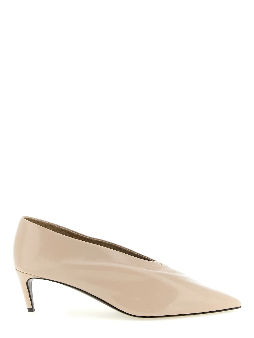 Beige Calfskin Mid Heel Pumps