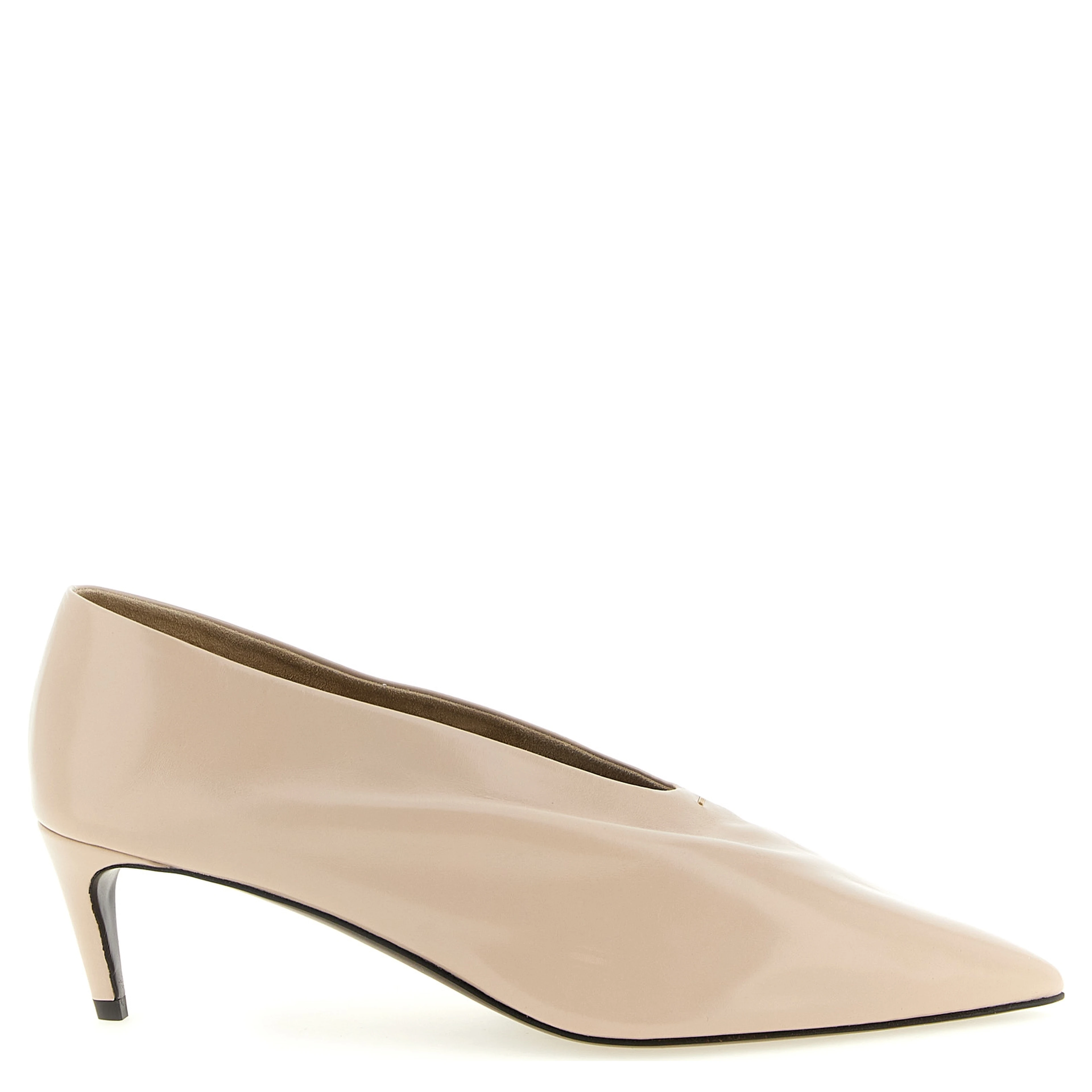Beige Calfskin Mid Heel Pumps