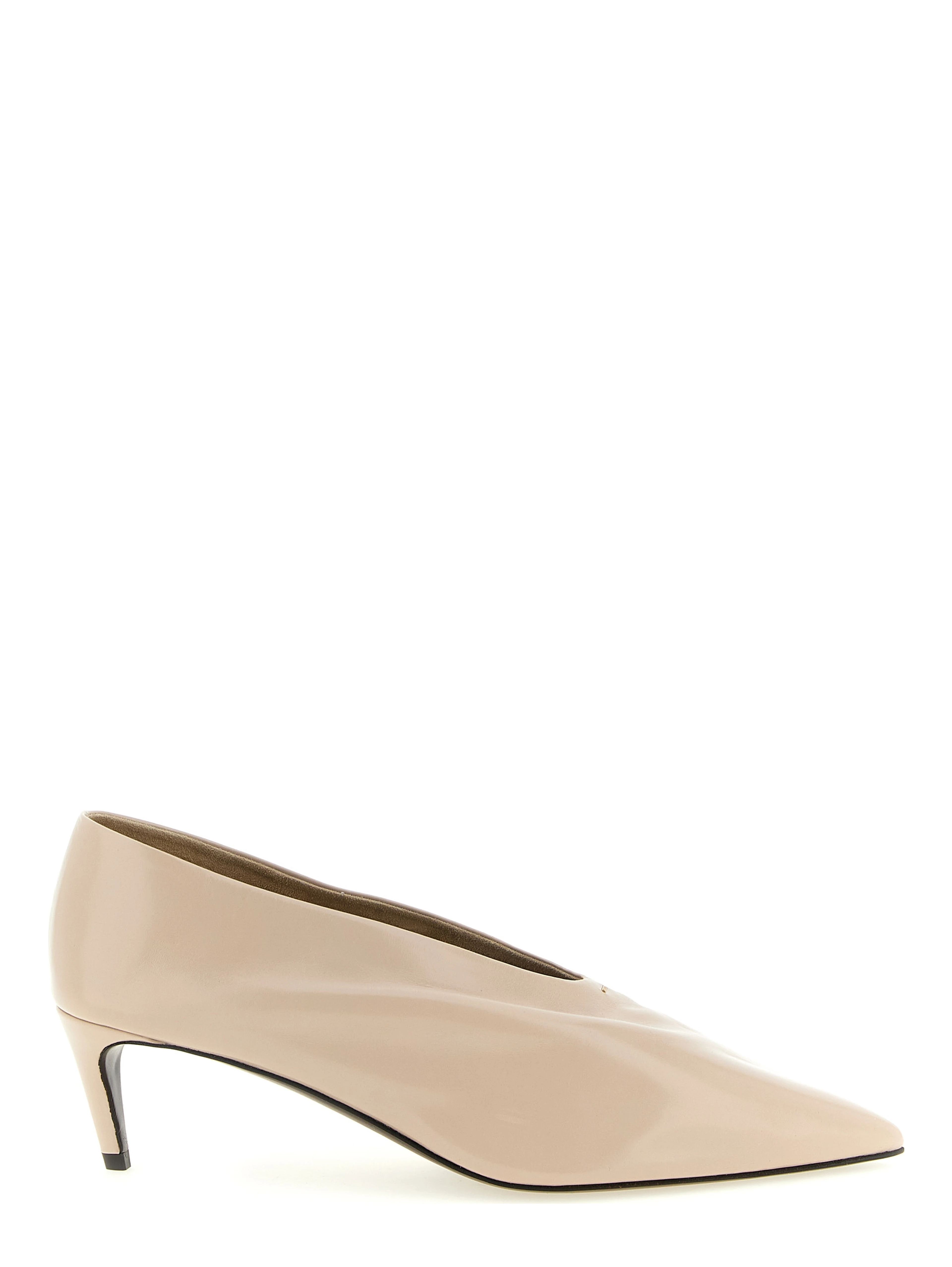 Beige Calfskin Mid Heel Pumps