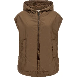 Brown Polyester Sleeveless Jacket