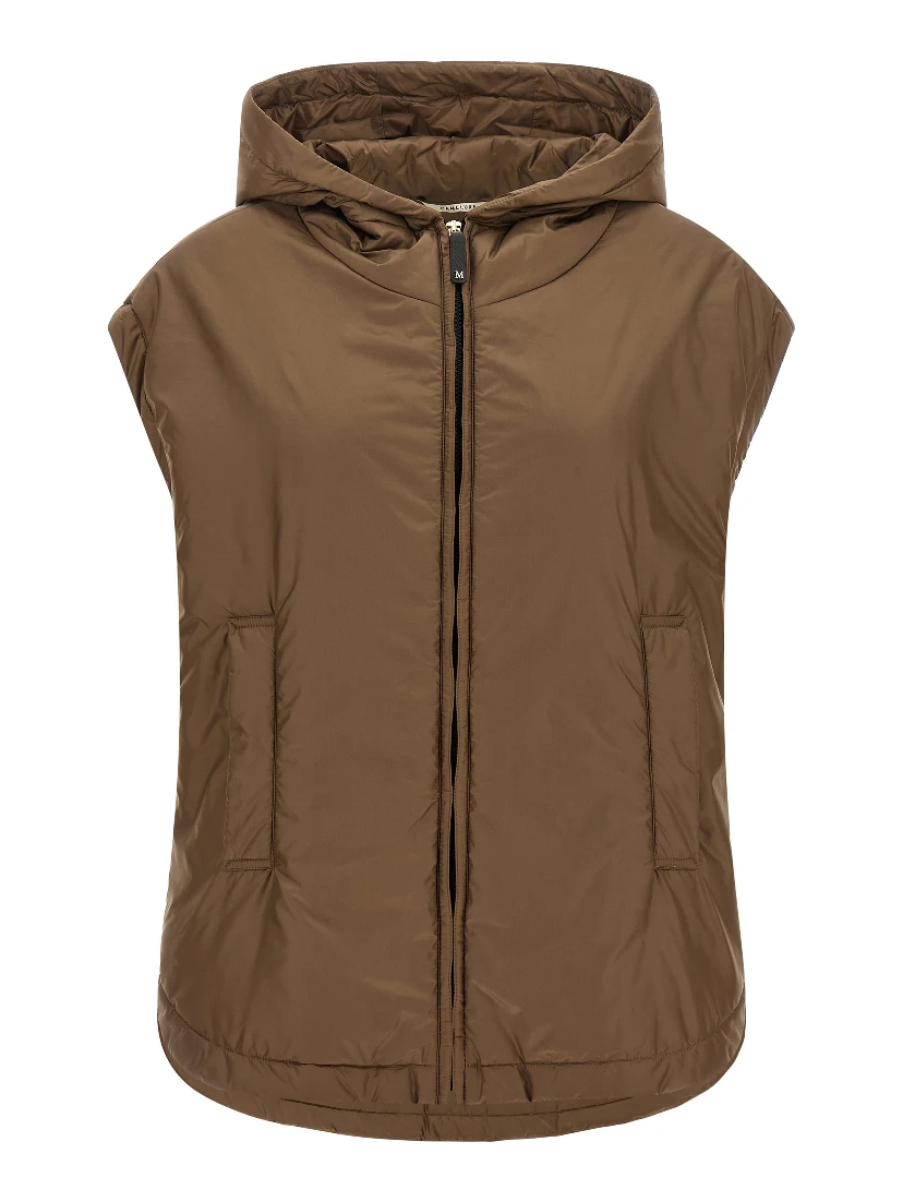 Brown Polyester Sleeveless Jacket