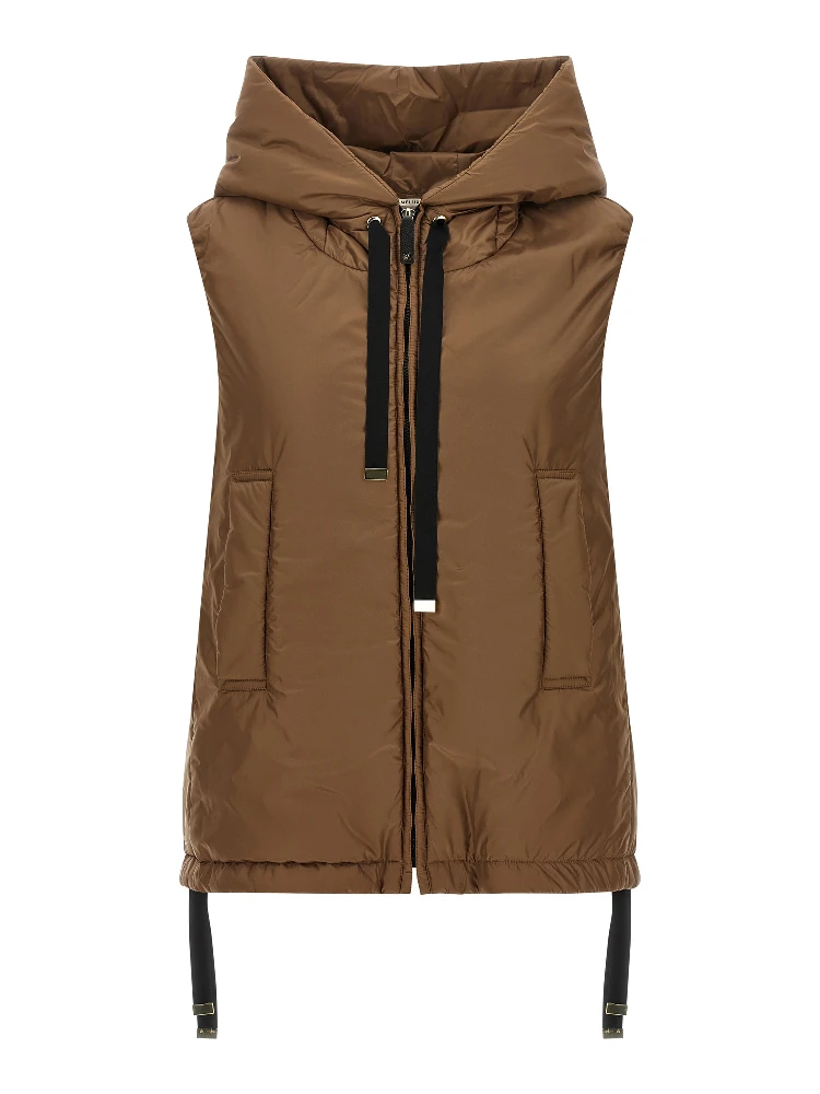 Brown Polyester Sleeveless Jacket