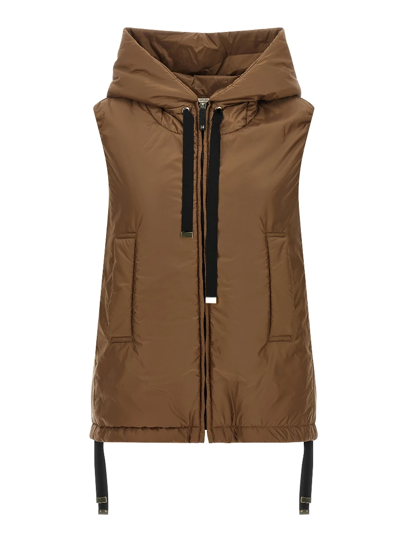 Brown Polyester Sleeveless Jacket