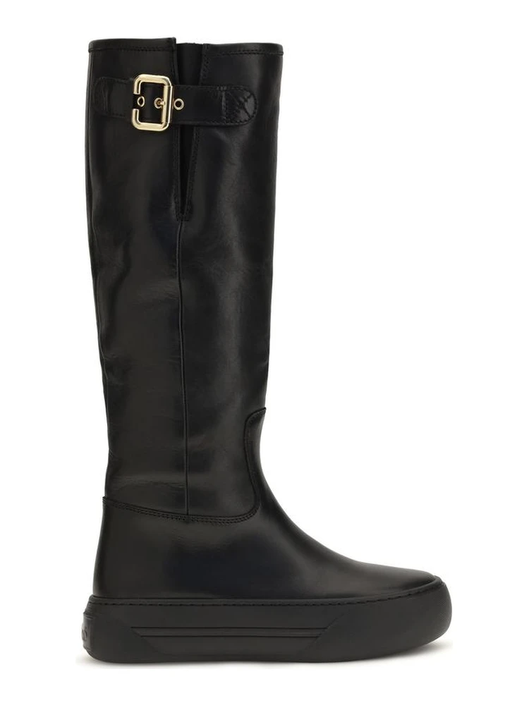 Black Calf Leather Bos Taurus Flat Boots
