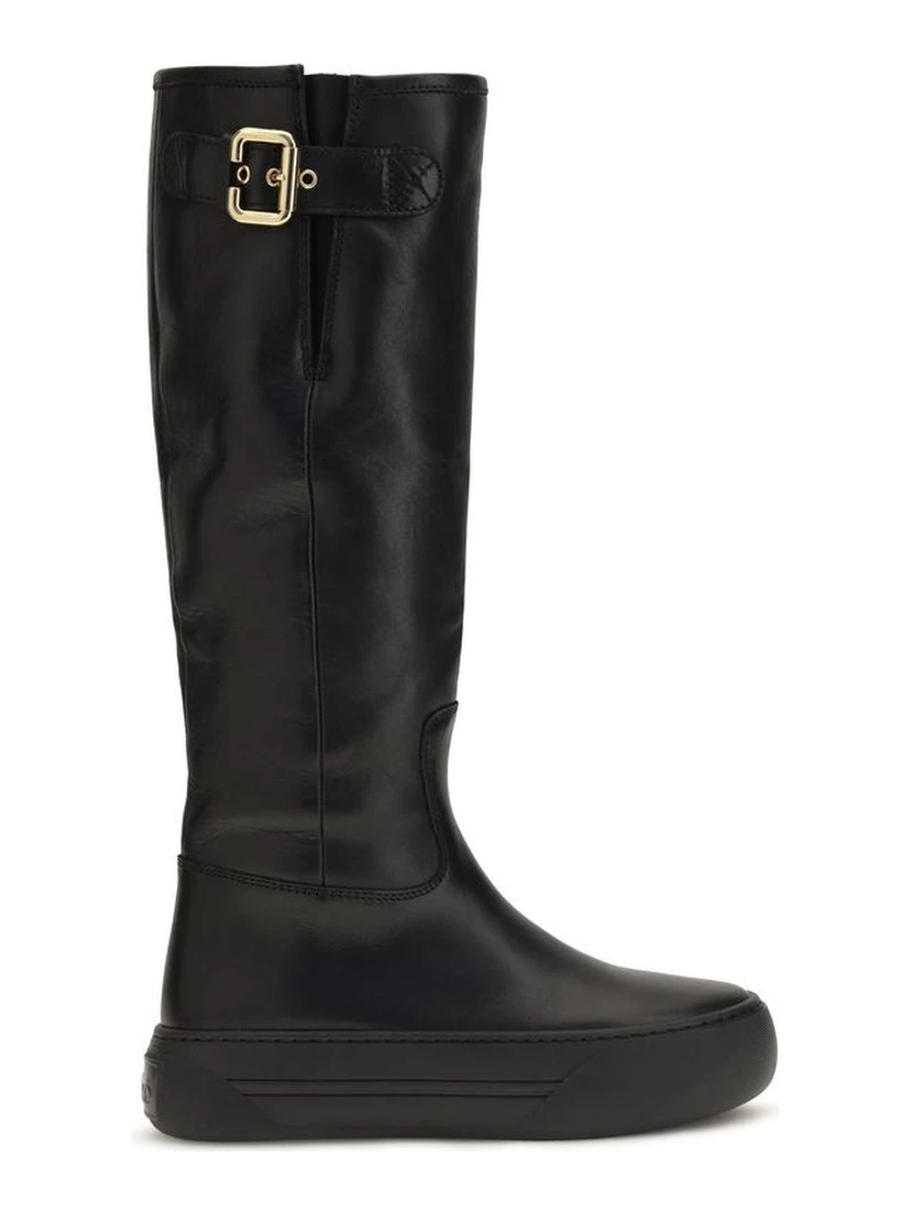 Black Calf Leather Bos Taurus Flat Boots