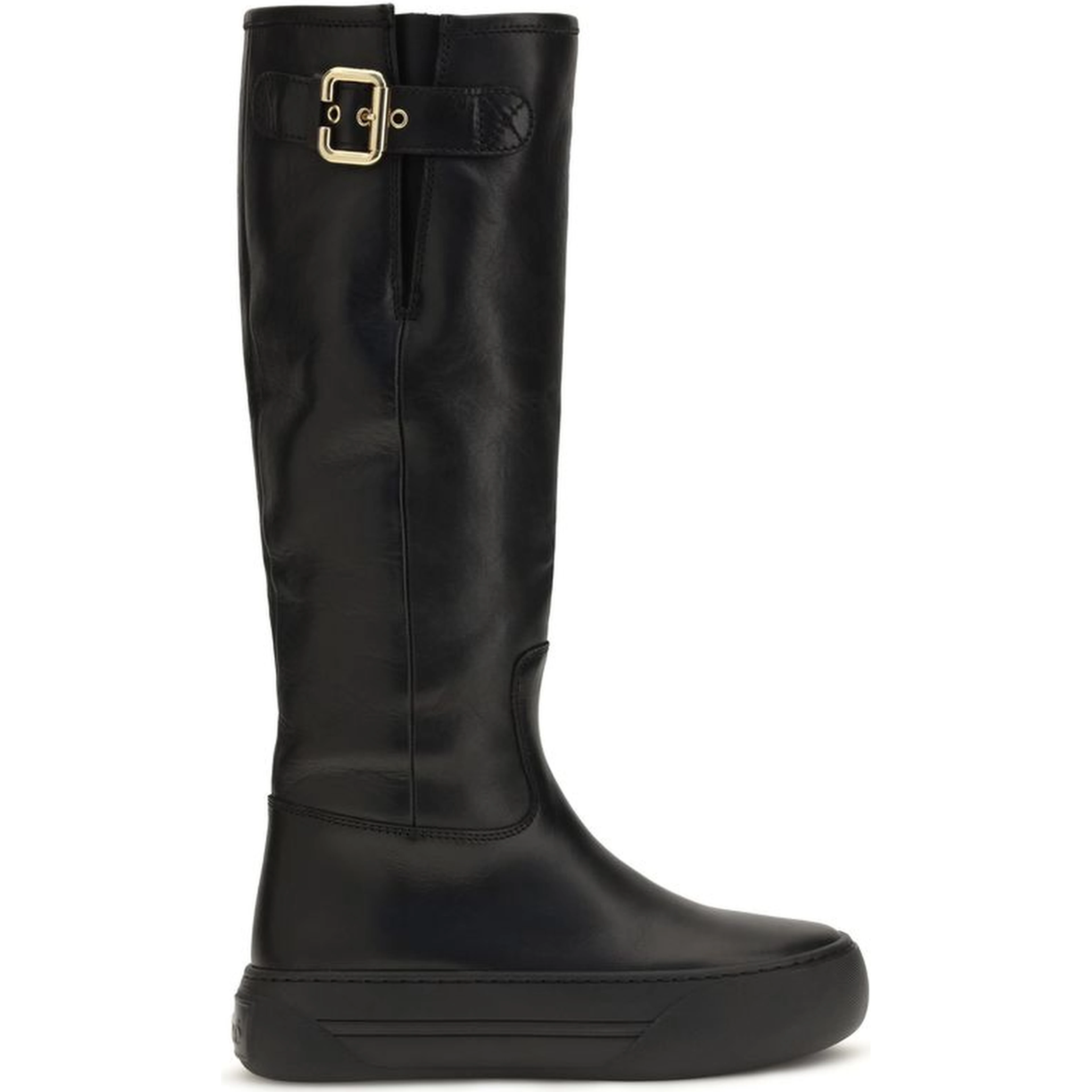 Black Calf Leather Bos Taurus Flat Boots