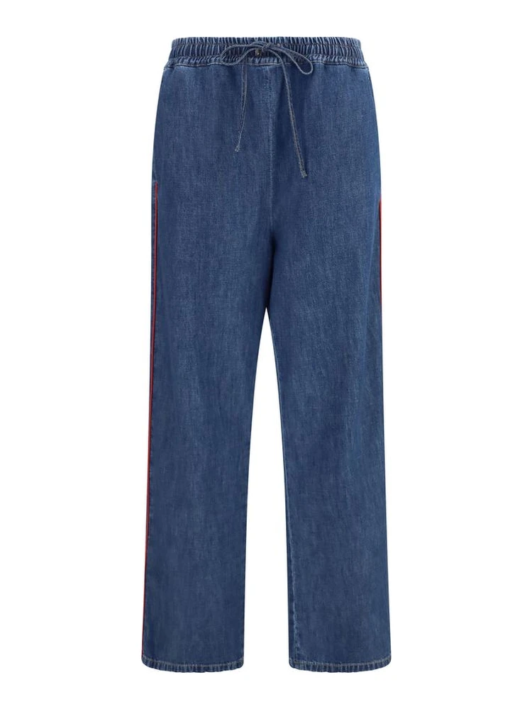 Blue Polyester Casual Pants