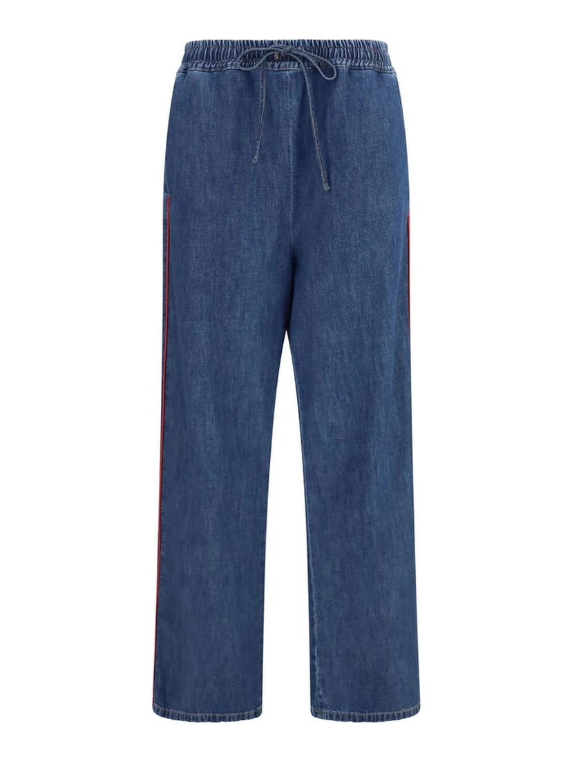 Blue Polyester Casual Pants