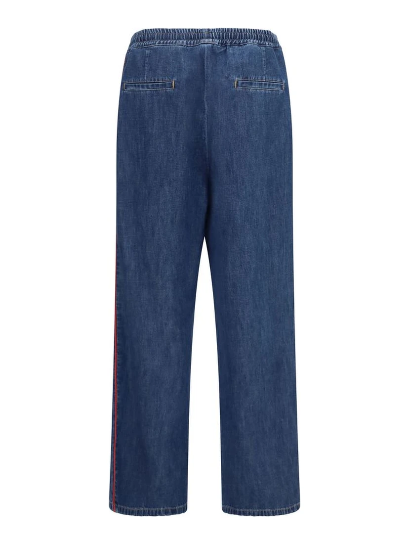Blue Polyester Casual Pants