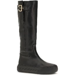 Black Calf Leather Bos Taurus Flat Boots