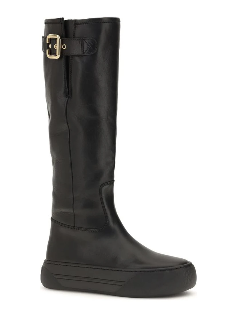 Black Calf Leather Bos Taurus Flat Boots