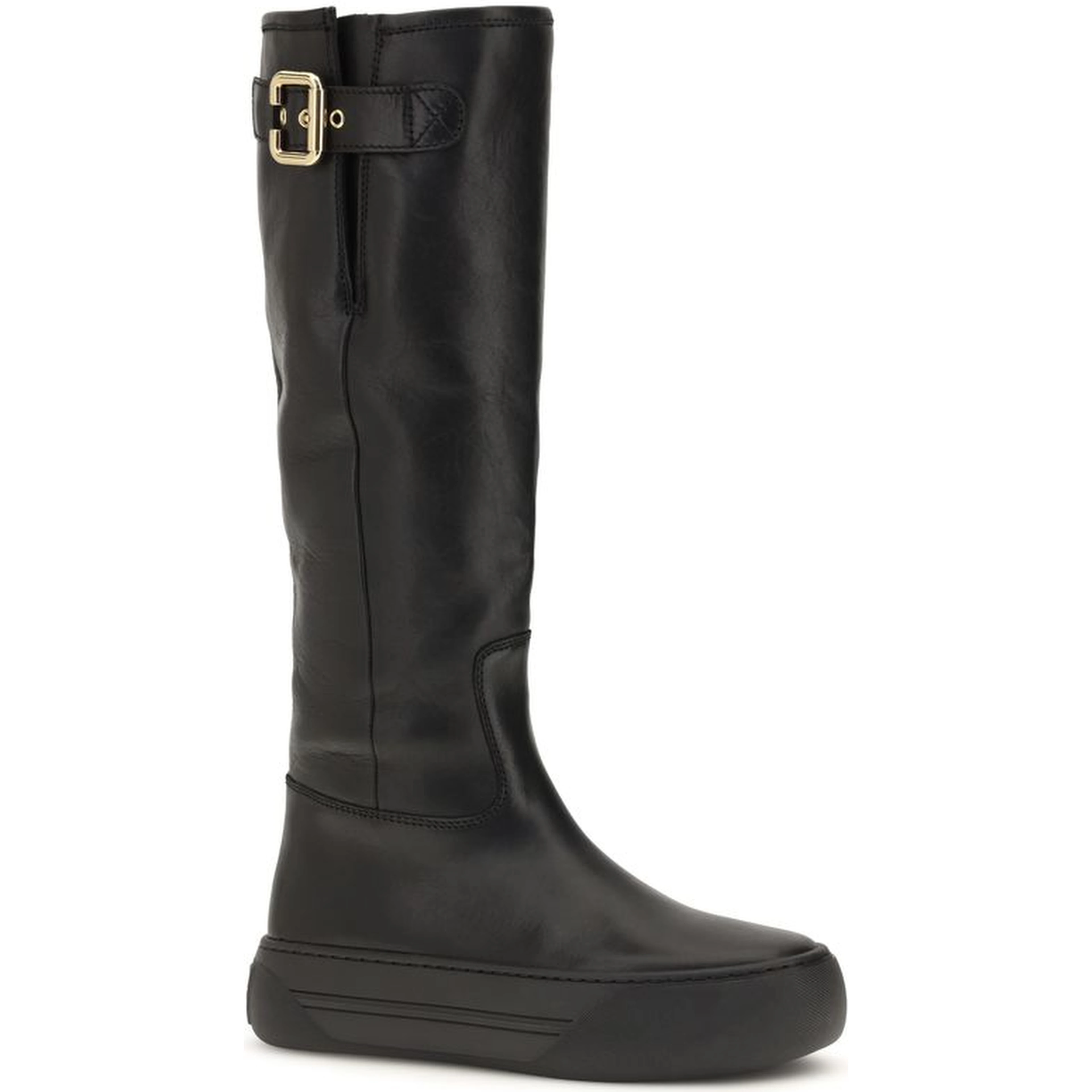 Black Calf Leather Bos Taurus Flat Boots