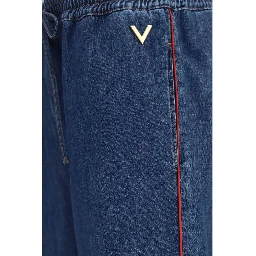 Blue Polyester Casual Pants
