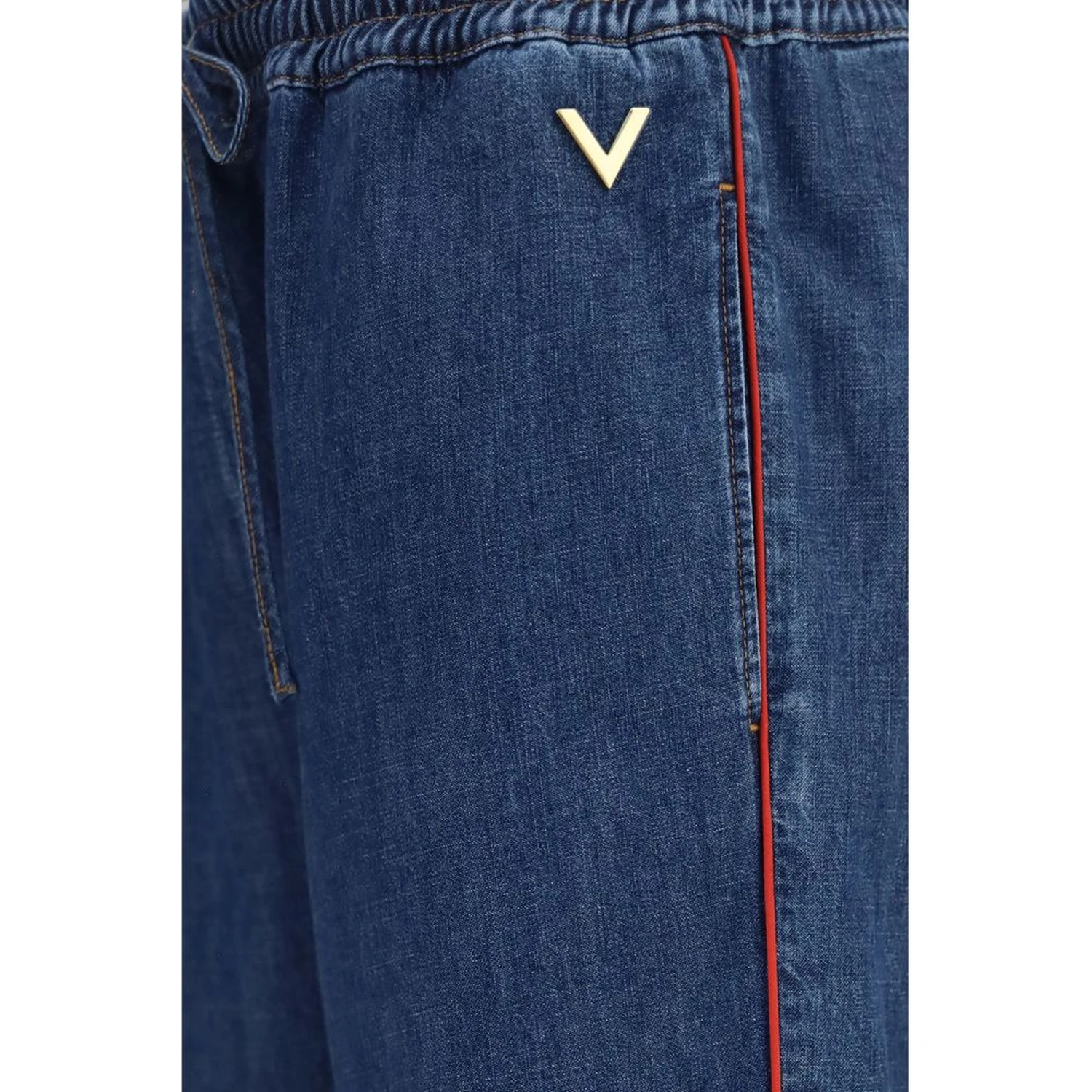 Blue Polyester Casual Pants