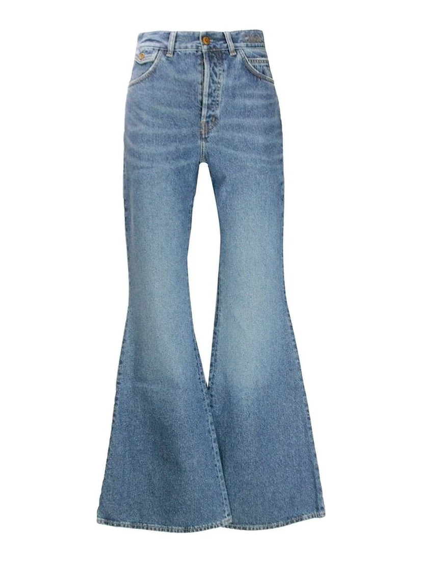 Blue Cotton Flared Jeans