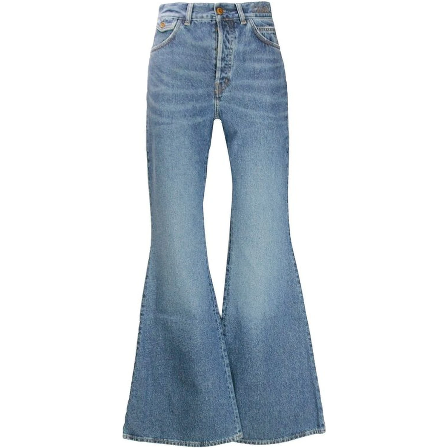 Blue Cotton Flared Jeans
