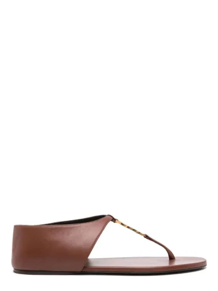 Brown Lamb Leather Flip-Flop Sandals