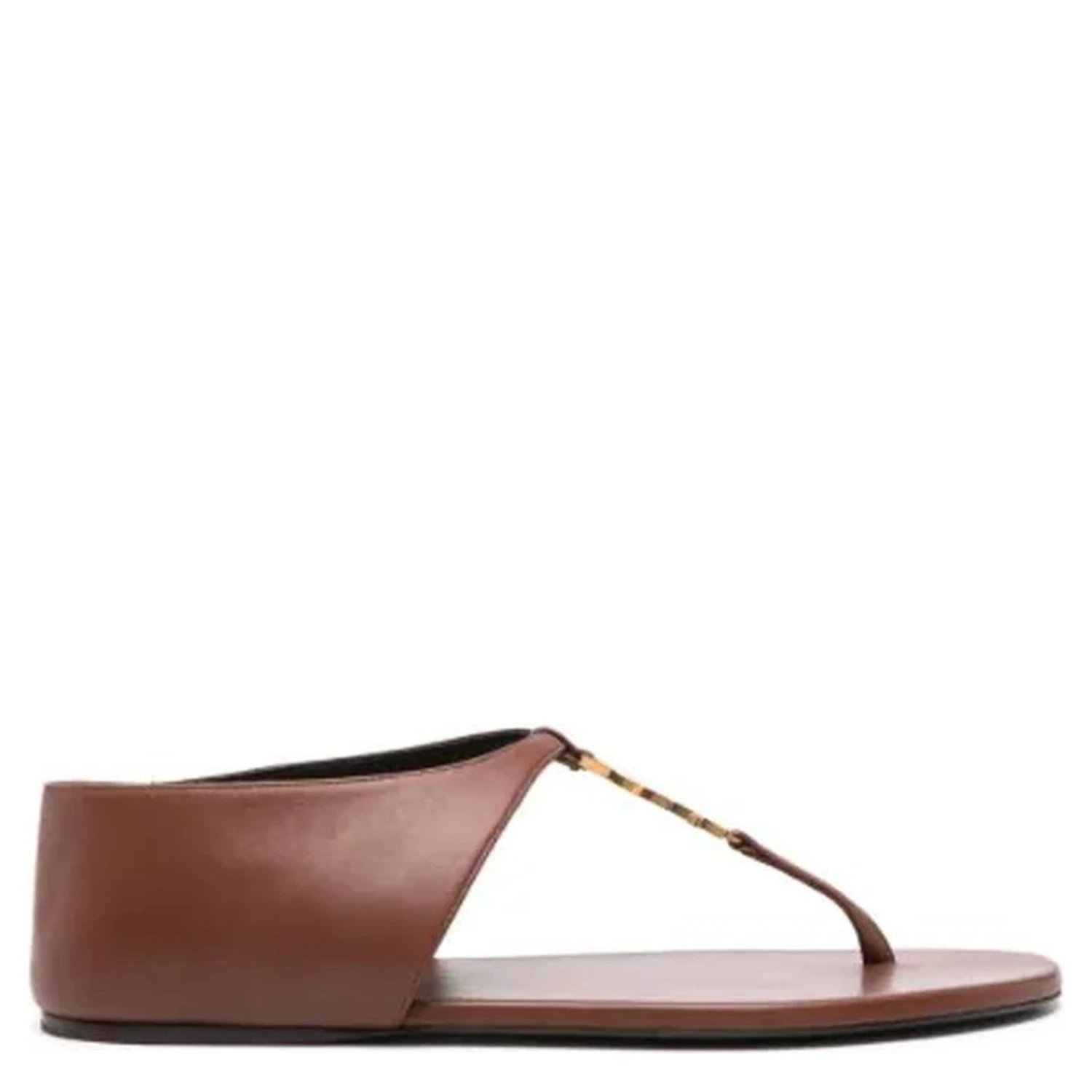 Brown Lamb Leather Flip-Flop Sandals