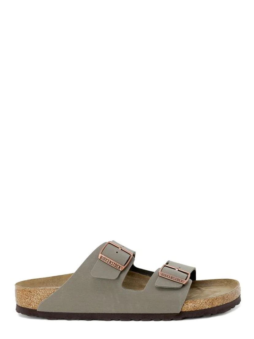 Gray Leather Flat Sandals