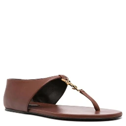 Brown Lamb Leather Flip-Flop Sandals