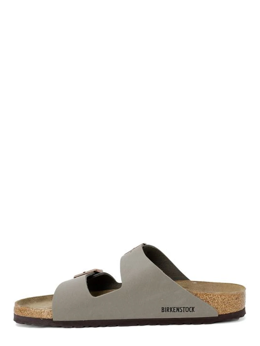 Gray Leather Flat Sandals