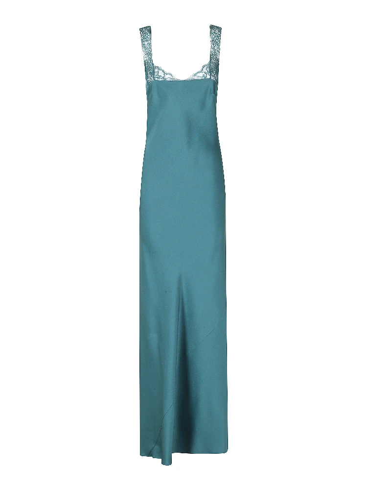ENVERS SATIN LACE NECKLINE LONG DRESS